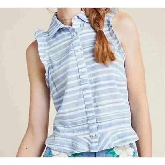 Anthropologie cloth and stone blue and white striped sleeveless top - Picture 1 of 4